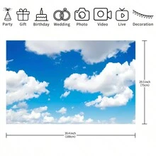 1 pieza Fondo de cielo azul y nubes blancas para boda, fiesta de cumpleaños, de 210 x 150 cm / 150 x 100 cm / 100 x 75 cm, fondo fotográfico de cielo azul y nubes blancas para bautizo, boda, fiesta, decoración de fiestas, accesorios de estudio fotográfico - Multicolor - Ver 3