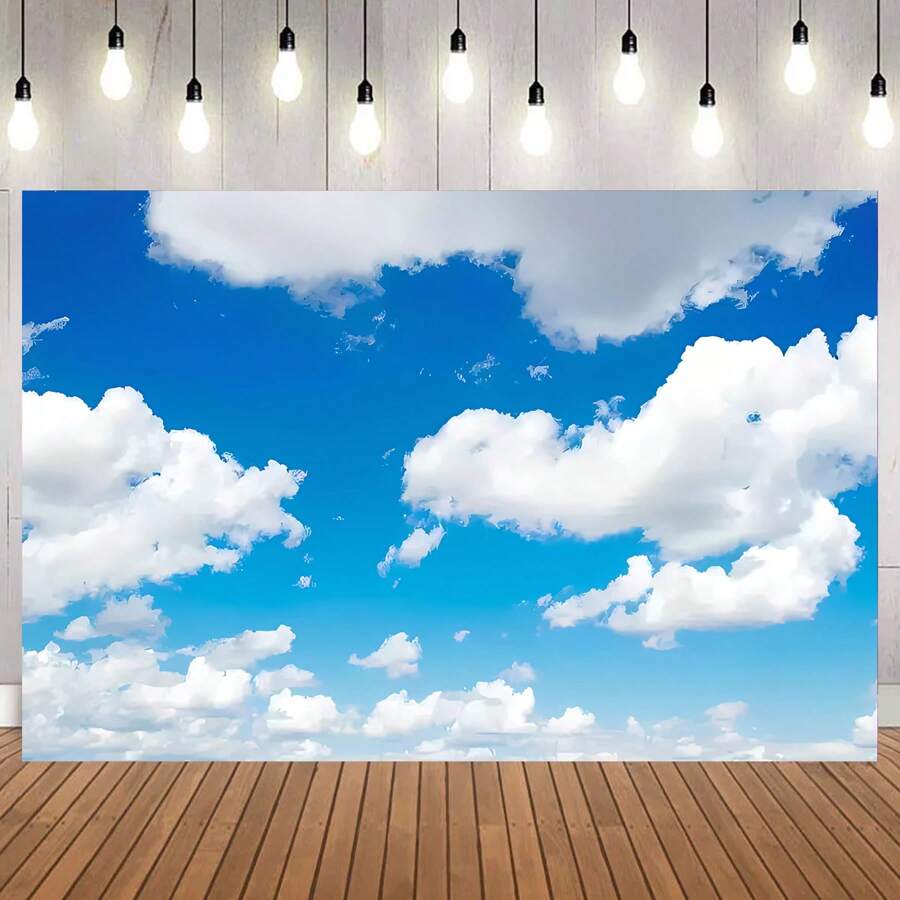 1 pieza Fondo de cielo azul y nubes blancas para boda, fiesta de cumpleaños, de 210 x 150 cm / 150 x 100 cm / 100 x 75 cm, fondo fotográfico de cielo azul y nubes blancas para bautizo, boda, fiesta, decoración de fiestas, accesorios de estudio fotográfico - Multicolor - Ver 1