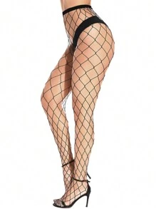 1 par de medias sexy de rejilla para mujer, medias de licra ajustada, medias de malla grande