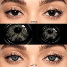 1 副彩色隐形眼镜，棕色，灰色，美容彩色隐形眼镜，可使用 1 年，适合日常佩戴和约会万圣节服装角色扮演 - 黑灰色 - 查看 3