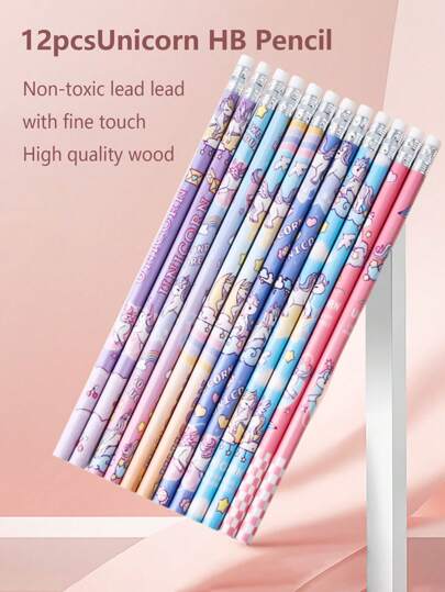 12 set di simpatiche matite colorate con gomma cancellabile per studenti, a tema unicorni/sirene/astronauti/dinosauri, adatte per compiti, disegno e attività manuali, articoli di cancelleria specifici per studenti, piccoli premi di cancelleria per studenti