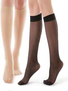 4 Pairs Women Solid Color Silk Mid-Calf Socks, Casual Everyday Wear