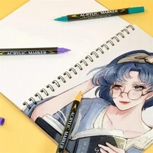 GuangNa 60 件装 120 色双头双色丙烯马克笔套装学生绘画涂鸦笔水性笔尖石头木材纸板玻璃 - 60支(120色) - 查看 5