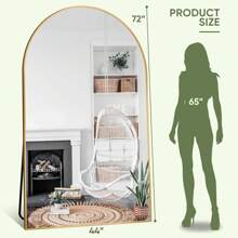 Full Length Mirror, 72"X44" Arched Full Body Mirror, Oversized Mirror, Floor Mirror, Leaning Free Standing Mirror, Hanging Mounted Large Mirror For Bedroom Dressing Room, Cloakroom - 金色 - 查看 3