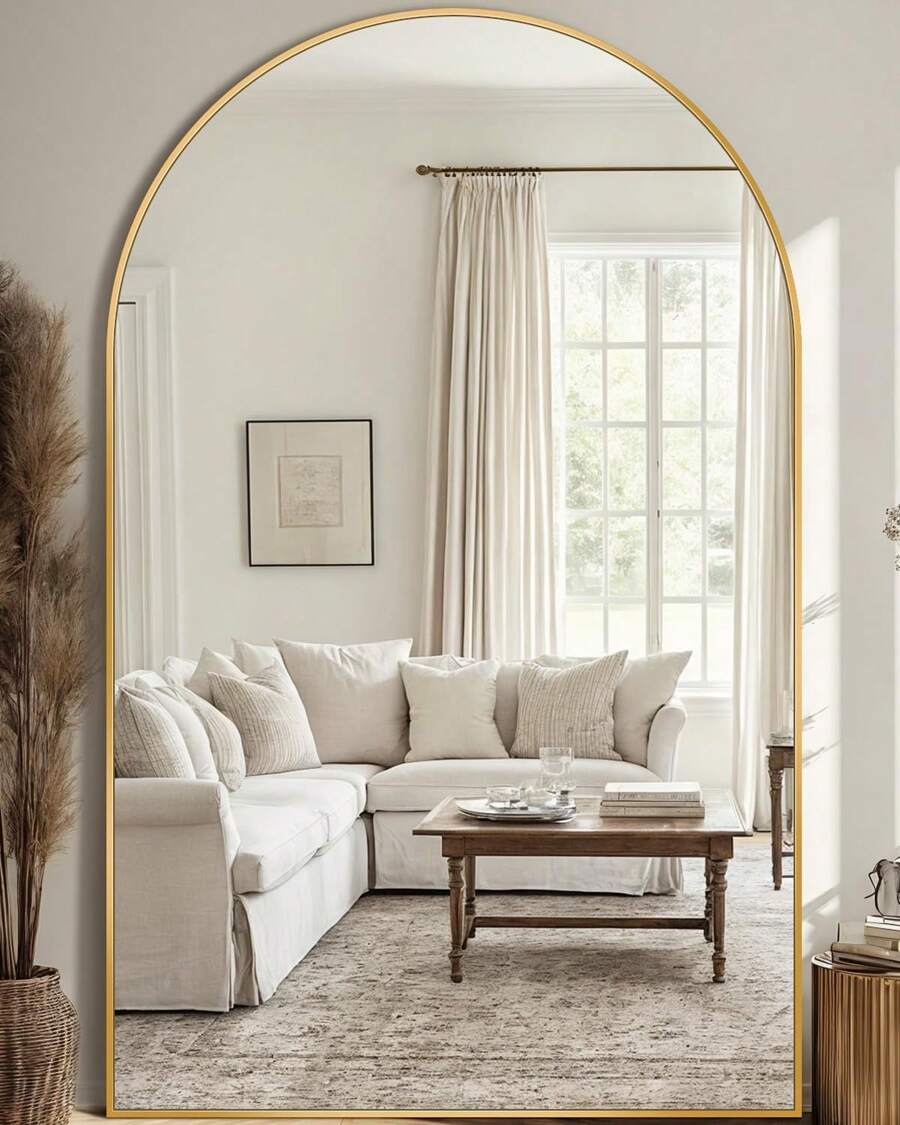 Full Length Mirror, 72"X44" Arched Full Body Mirror, Oversized Mirror, Floor Mirror, Leaning Free Standing Mirror, Hanging Mounted Large Mirror For Bedroom Dressing Room, Cloakroom - 金色 - 查看 1