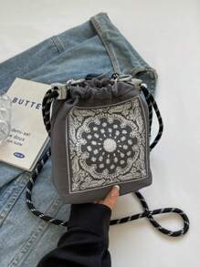 Embroidered Vintage Style Bucket Handbag For Women, New Design, Niche Brand, Versatile Commute Shoulder Bag, Paisley Flower & Ball Chain Detail, Crossbody, Exquisite Floral Bag For Women - Multicolor - View 13