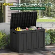 100 Gallon Outdoor Storage Box - Deck  Waterproof Patio Furniture, Garden Tools, Cushions, Pool Accessories Outside Storage Resin Box,Light Brown - Black - View 2
