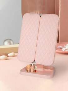 1pc Three-Fold LED Makeup Mirror, Folding Vanity Mirror With Stand & 3 Color Lighting, Lighted Mirror With Touch Screen Dimming For Cosmetic, Women Gift(White/Pink)