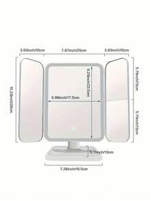 1pc Three-Fold LED Makeup Mirror, Folding Vanity Mirror With Stand & 3 Color Lighting, Lighted Mirror With Touch Screen Dimming For Cosmetic, Women Gift(White/Pink)