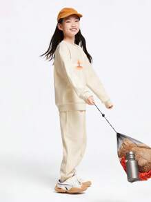 Annil Conjunto de sudaderas con cuello redondo para niñas preadolescentes en ropa infantil, para uso al aire libre y casual en invierno, con forro térmico, cálido y con estampados.