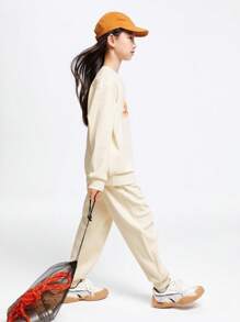 Annil Conjunto de sudaderas con cuello redondo para niñas preadolescentes en ropa infantil, para uso al aire libre y casual en invierno, con forro térmico, cálido y con estampados.