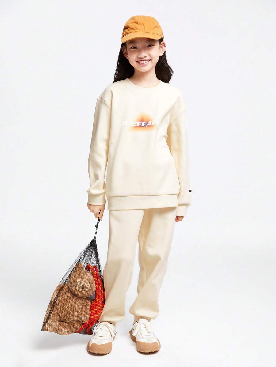 Annil Conjunto de sudaderas con cuello redondo para niñas preadolescentes en ropa infantil, para uso al aire libre y casual en invierno, con forro térmico, cálido y con estampados.