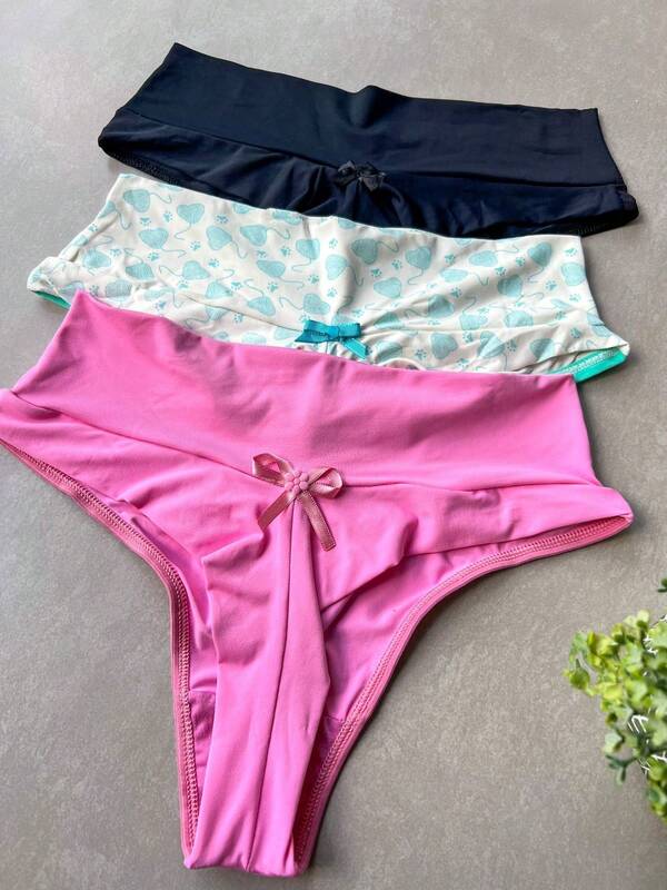 3 Calcinhas pala alta fio duplo cós alto fio dental lisas e estampada