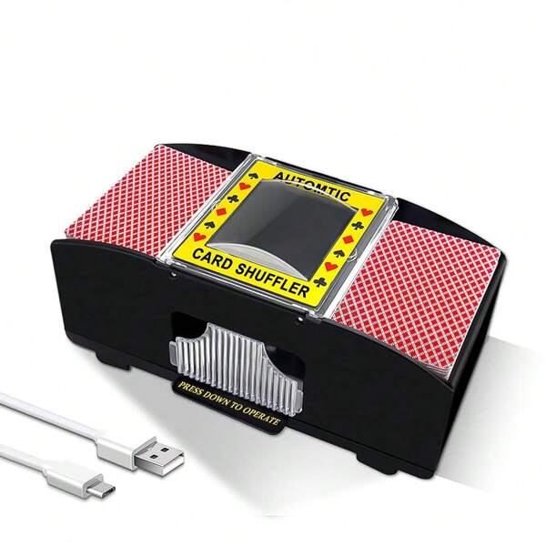 Automatischer Kartenmischer, 2 Decks, elektronisches Mischkarten-Mixgerät, Brückenspiel, USB + batteriebetrieben, elektrischer Spielkartenmischer, automatische Pokermischmaschine