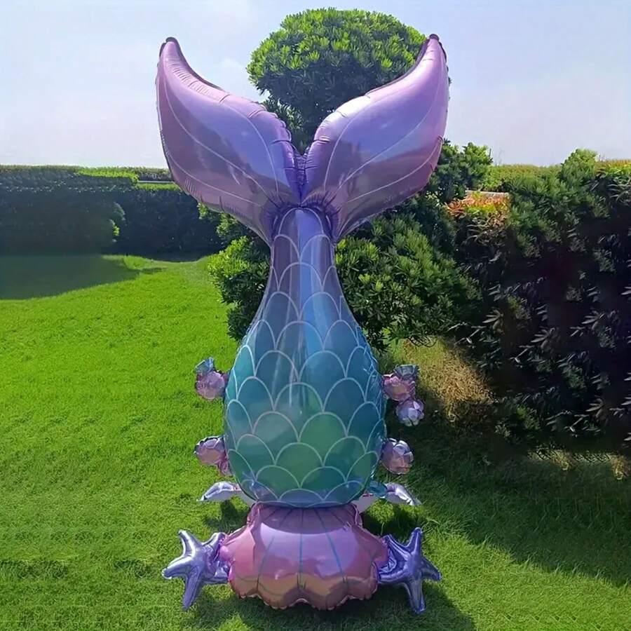 1pc Oversized 150cm Mermaid Tail Shaped Foil Balloon, Large Mermaid Theme Party Decoration, Birthday Party Photo Prop - Standing Mermaid Tail - View 1