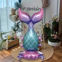 1pc Oversized 150cm Mermaid Tail Shaped Foil Balloon, Large Mermaid Theme Party Decoration, Birthday Party Photo Prop - Standing Mermaid Tail - View 2