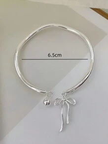 1pc Charming Bow Bell & Wave Decor Open Bangle Bracelet, Adjustable For Women Daily, Party, Festival Wear - Silver - View 5