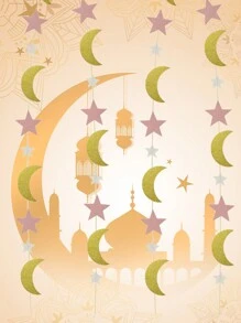 1pc 2M Star & Moon Paper Garland, Ramadan Moon & Star Hanging Decorations - Multicolor - View 7