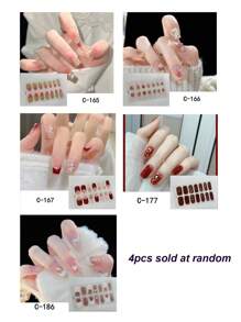 1 cái/4 cái 14 miếng dán móng tay 3D mềm mại và thanh lịch, giấy bạc phủ toàn bộ móng tay bóng, miếng dán móng tay tự dính có thể tháo rời - Nhiều màu - Xem 7