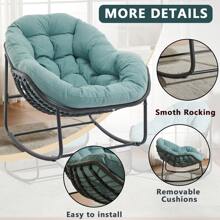 Patio Rocking Chair With Padded Cushion Indoor Outdoor Comfy Papasan Rocker Chair With Upgraded Steel Frame Oversized Rattan Egg-Shaped Lounge Chair For Front Porch, Garden, Bedroom - Mint Green - View 1