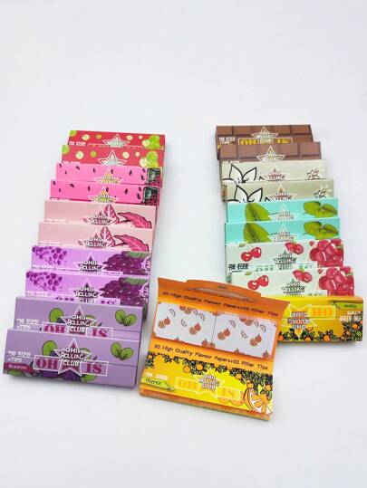 2 Booklets New Slow Burning Fragrance Rolled Cigarette Papers (50 Papers + 50 Filters Per Booklet), Smoking Accessories, Fruit Flavored Cigarette Rolling Papers, Great Gift For Smoker Friends