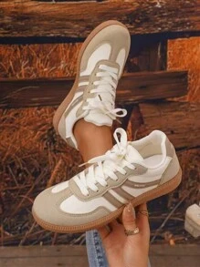 Women's Fashion Sneakers, PU Leather Casual Shoes, White Tennis Low-Top Shoes, Women's Lace-Up Athletic Shoes