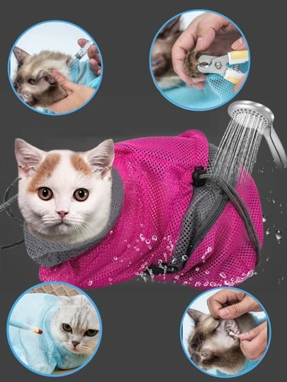 1pc Cat Washing Bag Cat Grooming Tool For Nail Clipper Pet Cleaning Supplies Anti-Scratch Anti-Bite Bathing Bag ﻿