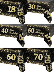 1 pieza Mantel rectangular descartable con decoración de oro fragmentado en negro y dorado para fiestas de cumpleaños 18, 30, 40, 50, 60 y 70 años. Perfecta decoración de mesa para fiestas de cumpleaños de hombres y mujeres, regalo y favor de fiesta.