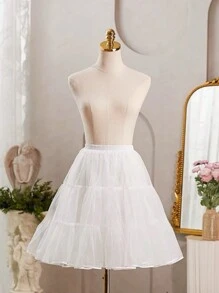 1 件女式 45 厘米短款白色/黑色水晶薄纱衬裙，可调节加固洛丽塔衬裙，2/4 层，适合连衣裙、裙子、新娘礼服、角色扮演、舞蹈服装 - 多色 - 查看 5