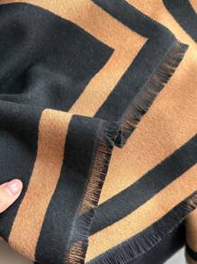 1pc Women Reversible Faux Cashmere Splice Color Fashion Versatile Air-Conditioner Shawl Scarf, Thick And Warm For Everyday Use In Autumn/Winter - Dark Camel - View 4