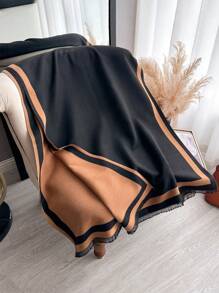 1pc Women Reversible Faux Cashmere Splice Color Fashion Versatile Air-Conditioner Shawl Scarf, Thick And Warm For Everyday Use In Autumn/Winter - Dark Camel - View 3