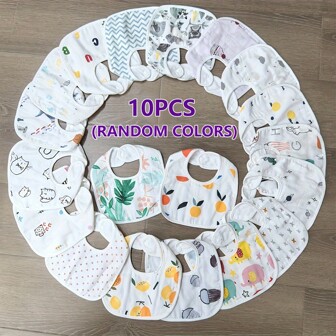 Set de 10 baberos de muselina para niños, paños absorbentes para babear, diseños lindos para niños y niñas (patrones florales aleatorios)