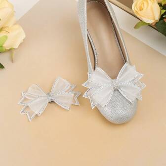 1 Pair White Crystal Shoe Flower Decorative Accessories, Suitable For Wedding, High Heels, Flats, DIY Removable Shoe Decor