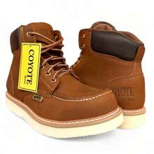 BOTAS DE TRABAJO AGUJETA PIEL SUAVE LIVIANAS SUELA POLIURETANO MAXIMA CALIDAD COYOTE - Naranja Quemada - Ver 7