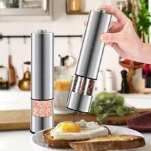 1/2pcs Electric Salt And Pepper Grinder Kit, Automatic One Handed Stainless Steel Grinder With Light And Adjustable Thickness, Battery Powered, Best Thanksgiving And Christmas Kitchen Gift, Practical Kitchen Tool - Multicolor - View 2