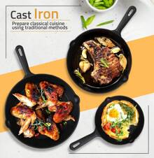Saute Fry Pan - Pre-Seasoned Cast Iron Skillet Set 3-Piece - Frying Pan - 6 Inch, 8 Inch And 10 Inch Cast Iron Set (Black) - Black - View 3