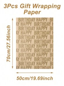 3 件/6 件金色字体生日牛皮纸包装纸，生日快乐包装纸牛皮纸，礼品包装用品 - 每张 20 英寸 X 27.5 英寸，适合节日派对礼物、生日庆祝和青少年派对情人节 - 金色 - 查看 7