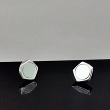 1 Piece Black & Silver Clip-On Earrings, Magnet Stud Earrings, Geometric Design, Free-Choice, Non-Pierced Unisex Earrings, Hipster Accessories