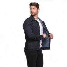 Jaqueta jeans Masculina Bomber Casaco Básico Slim - Azul - Visão 6