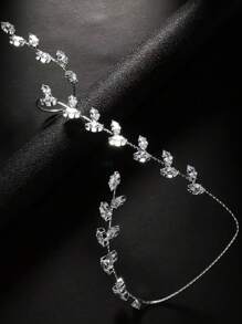 1pc Trendy bladontwerp Kristaldecoratie gekoppelde vingerhandketting, chique en minimalistische accessoire
