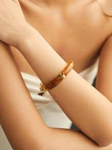 ORNAPEADIA 1 件波西米亚豹纹纯色树脂弹性手链，适合女士日常穿着和派对、礼物 - 圓形 - 查看 13