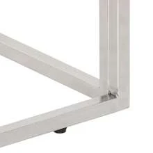 Stilvoller Konsolentisch aus silbernem Edelstahl mit Tischplatte aus massivem Akazienholz für modernes Dekor