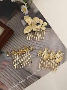 3 piezas Elegantes Pasadores de Cabello Casuales de Aleación de Zinc con Mariposas y Ramas Brillantes, Accesorios para el Cabello, Diademas de Boda, Regalos para Ella, Peines Laterales, Peines para el Cabello, Artículos Escolares