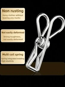 1pc 10 Clip/20 Clip Stainless Steel Clothes Hanger, Thickened Clothes Hanger Suitable For Socks, Bras, Underwear, Gloves, With Wind Proof U-Hook Outdoor Clothesline