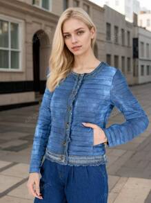 Giacca imbottita di taglia oversize per donna, leggera, simile a un cardigan in stile cowboy, per l'autunno e l'inverno