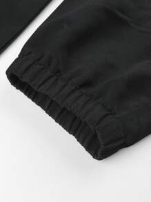3pcs Teen Boy Casual Simple Outdoor Exercise Sports Pocket Straight Leg Cargo Pants, Suitable For School, Spring & Autumn & Winter - Black - View 9