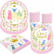 Princess Castle Birthday Party Supplies Plates And Napkins Set For 10 Guests Watercolor Pastel Rainbow Birthday Party Decorations Fairy Tale Party Tableware Plate, Fork, Napkins - 20241122-fM-princess Tableware - View 1