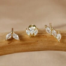 3 chiếc bông tai xoắn ốc bằng thép không gỉ mạ vàng 18K Cubic Zirconia, bông tai sụn Cubic Zirconia hình hoa, trang sức hàng ngày cho phụ nữ - Hoa3 - Xem 6