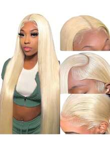 613er Lace Front Perücke aus Echthaar 13x6 gerade blonde Lace Front Perücke aus Echthaar mit 150% Dichte, vorgezupft mit Babyhaar, 613er Lace Front Perücke aus Echthaar, transparentes Lace für Frauen - S613 - Übersicht 1