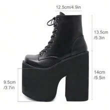 Gdgydh Hentian Gao Chunky Heel Short Boots For Women With Side Zipper, European And American Fashion New Style, Suitable For Stage Show Plus Size Wedge Heel  Boots - Black - View 7